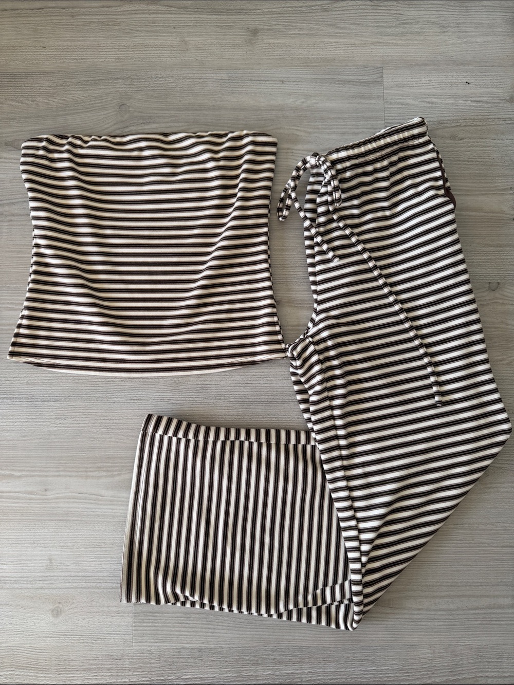 Striped Wide Leg Pants & Tube Top Set in Brown and Cream